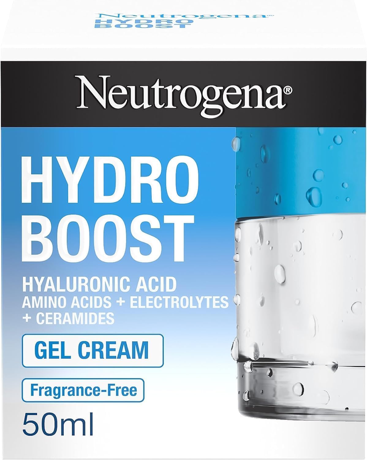 Neutrogena Hydro Boost Gel Face Cream (1 x 50ml), Intensively Hydrating Gel Cream with Hyaluronic Acid and Ceramides, Oil-Free and Fragrance-Free Face Moisturiser Suitable for Sensitive Skin