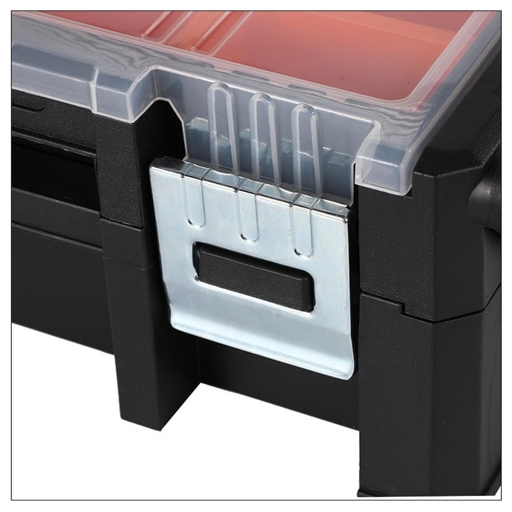 Cassetta degli attrezzi con scomparti, maniglia in alluminio portatile, fibbia magnetica, resistente plastica PP, 46 x 24 x 14,5 cm, per fai da te, officina, garage