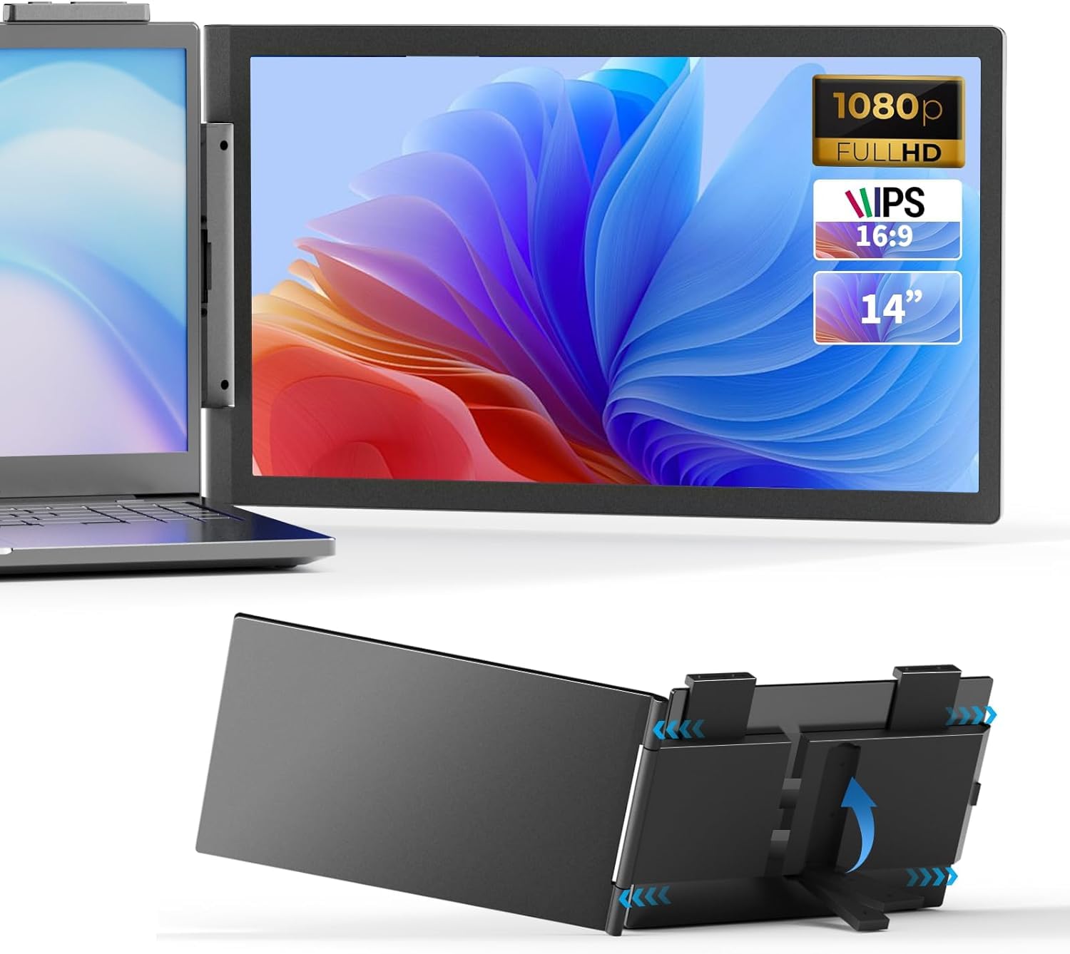 Estensore dello schermo del computer portatile 14 pollici doppio schermo estensore del monitor portatile FHD 1080P IPS Built-in Stand/Speaker Screen Extender per laptop da 13"-17" Mac Windows Chrome