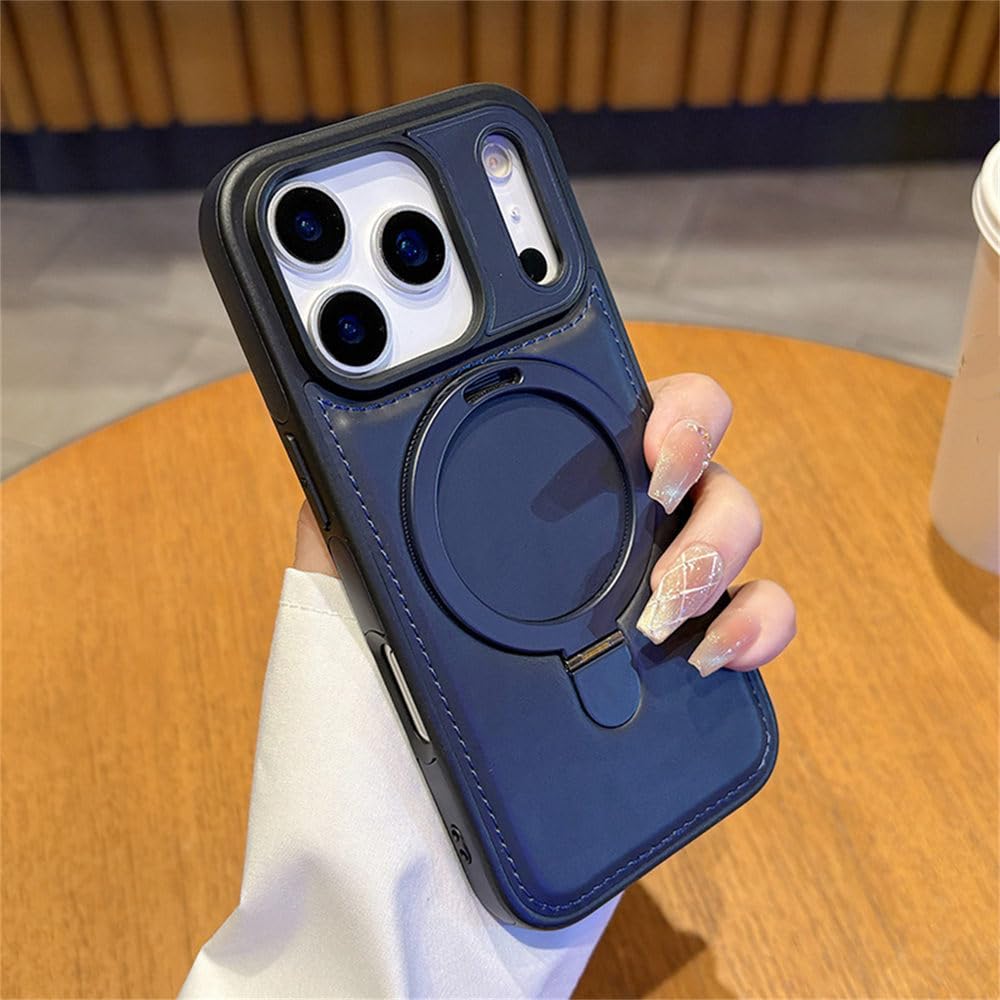 Etui biznesowe ze skóry niewidocznej z uchwytem do iPhone'a 17 16 15 14 13 Pro Max 17Air 16 15 14 Plus z ładowaniem bezprzewodowym, odporne na wstrząsy, szafirowo niebieskie, do iPhone'a 17 Air