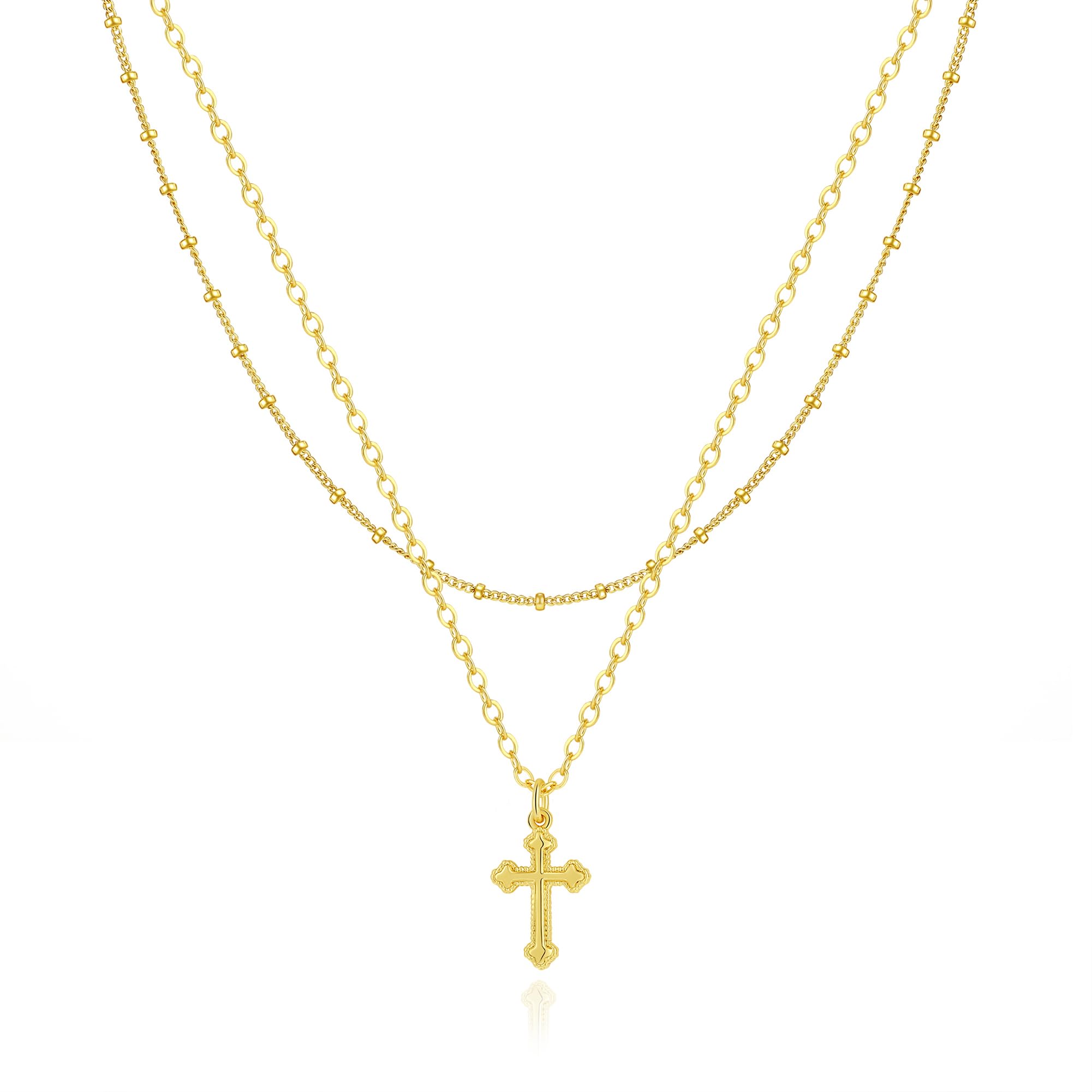 Cross Necklace for Women 14K Gold Silver Plated Dainty Small Cross Pendant Choker Simple Trendy Cute Cross Charm Chain Necklace Easter Basket Stuffers Baptism Religious Faith Jewelry Gift