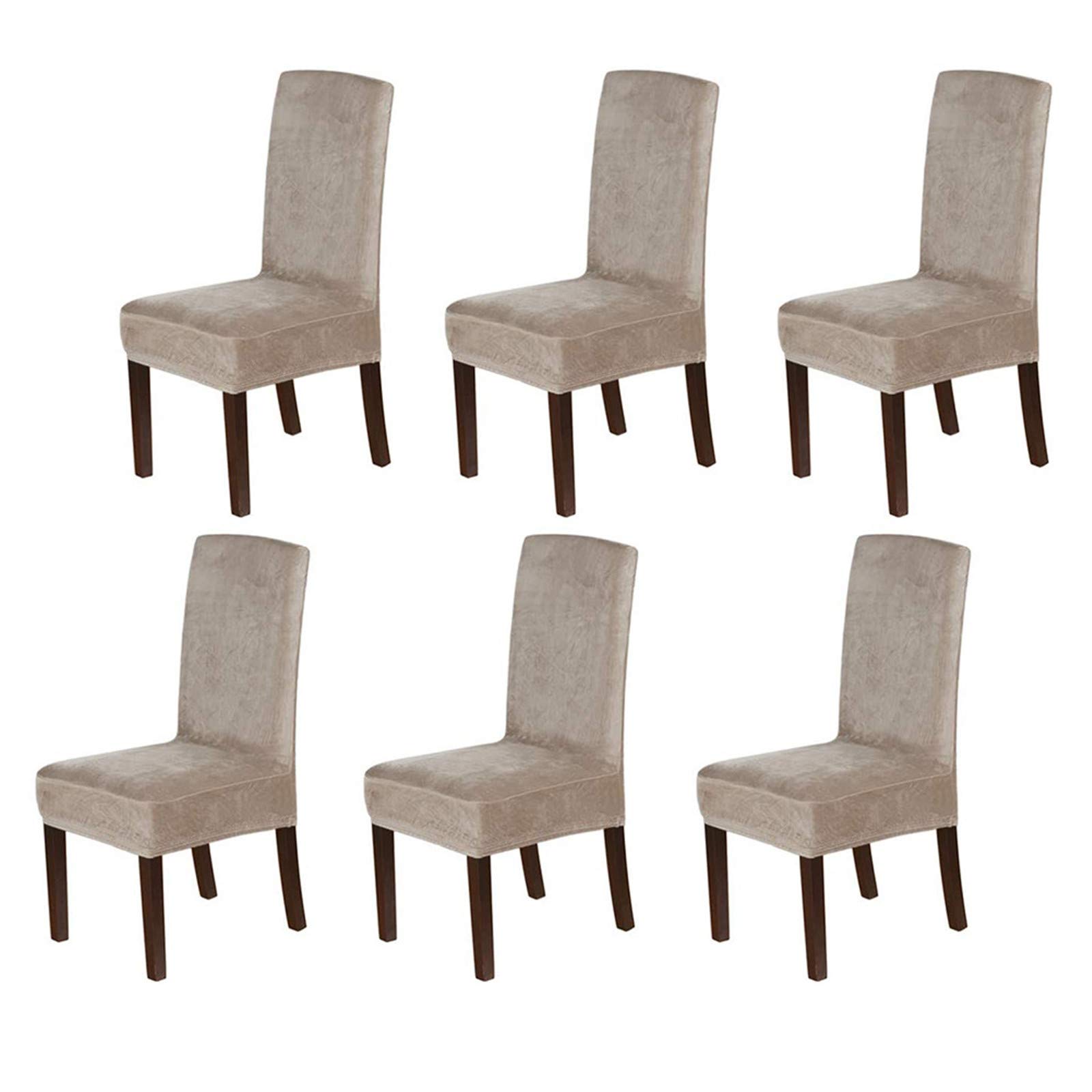 XDKS Dining Chair Covers,Velvet Dining Chair Slipcovers Parsons Chair Covers,Modern Stretch Chairs Protective Cover, Removable Washable Slipcovers (6 PCS,Taupe)