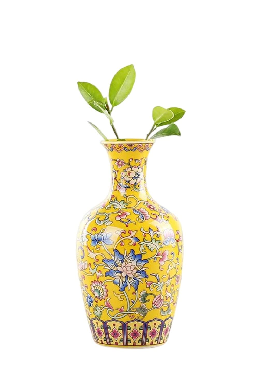 YlobdolY Small Ceramic Vase for Flower Handmade Elegant Vintage Chinese Hand-Painted Porcelain Decorative Yellow Enamel Glazed Vases for Office Home Decor,D
