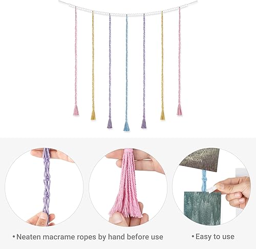 Miniatura 5 de Mkono Exhibidor Colgante de Fotos de Macramé Decoración de Pared con Luces de Cadena, Guirnalda de Cuentas de Madera Boho Portamarcos de Tarjetas de