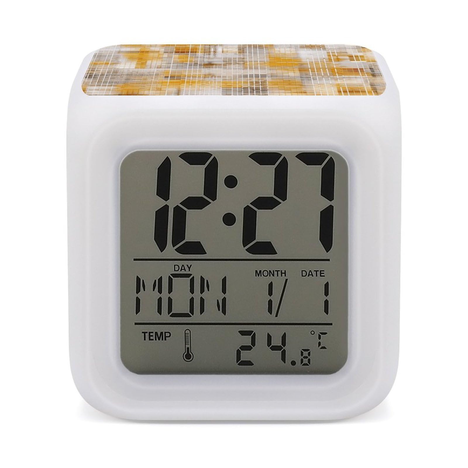 Réveil numérique doux réveil matin serein affichage LED coloré jaune taupe pour toute la famille