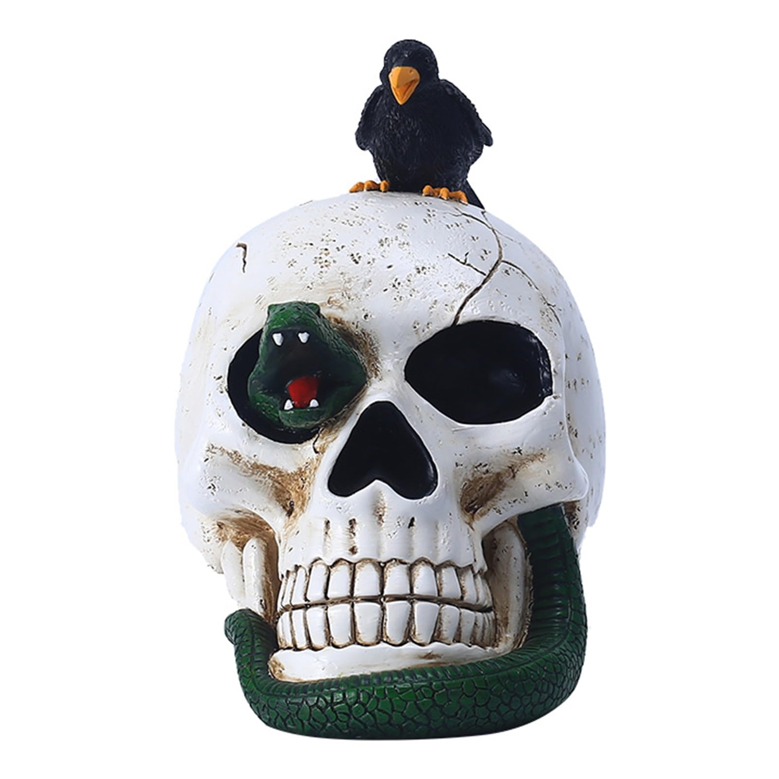 bayicie Gothic Raven Skull Statue Halloween Decoration, Resin Crow Perching On Skeleton Figurine for Macabre Home Decor Dark Horror Ornament A