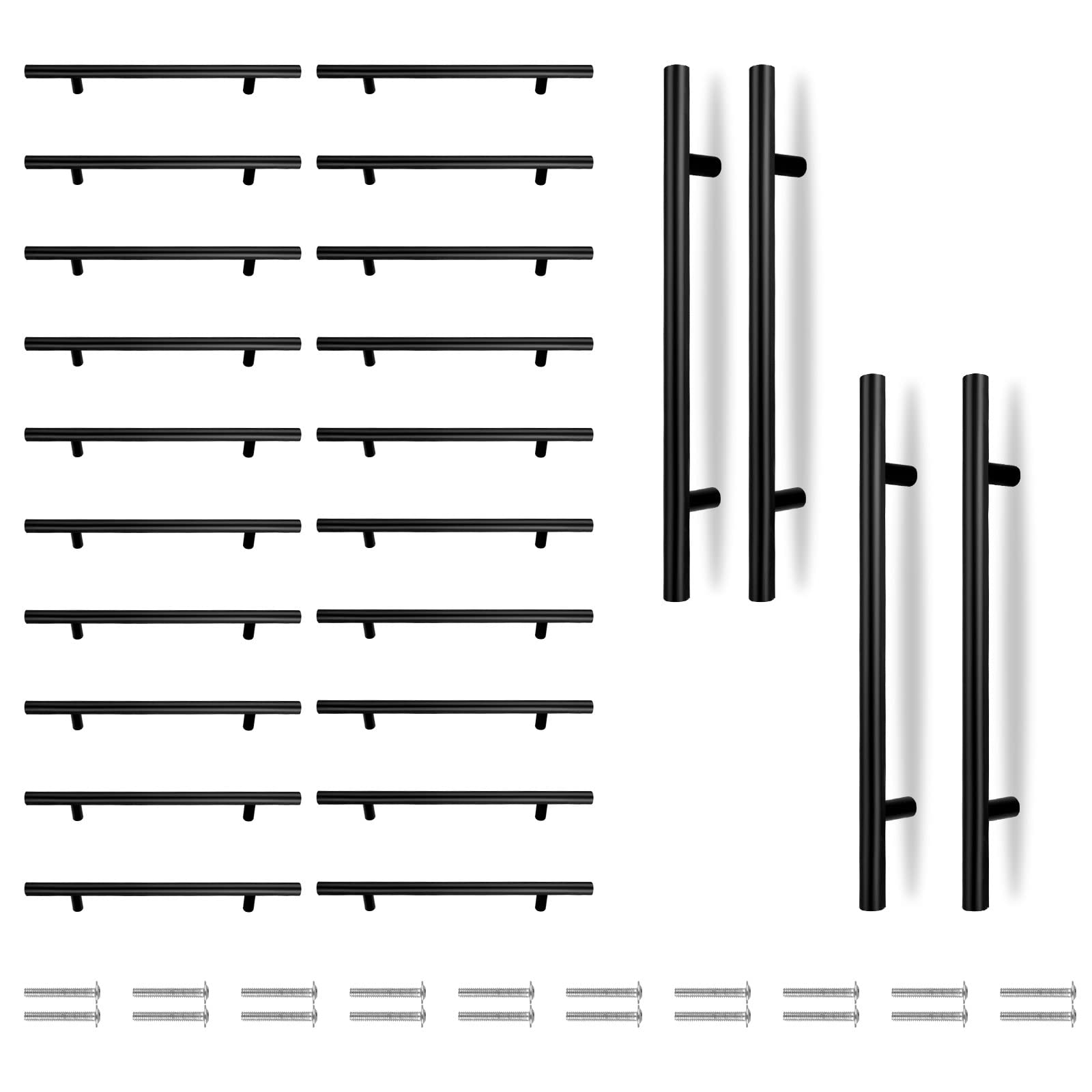 CYEER 20 Pack Black Kitchen Cupboard Handles, 160mm Hole Center Drawer Handles, Matt Black Kitchen Cabinet Door Handle Stainless Steel T Bar Wardrobe Pull Door Handle, Overall Length:250mm