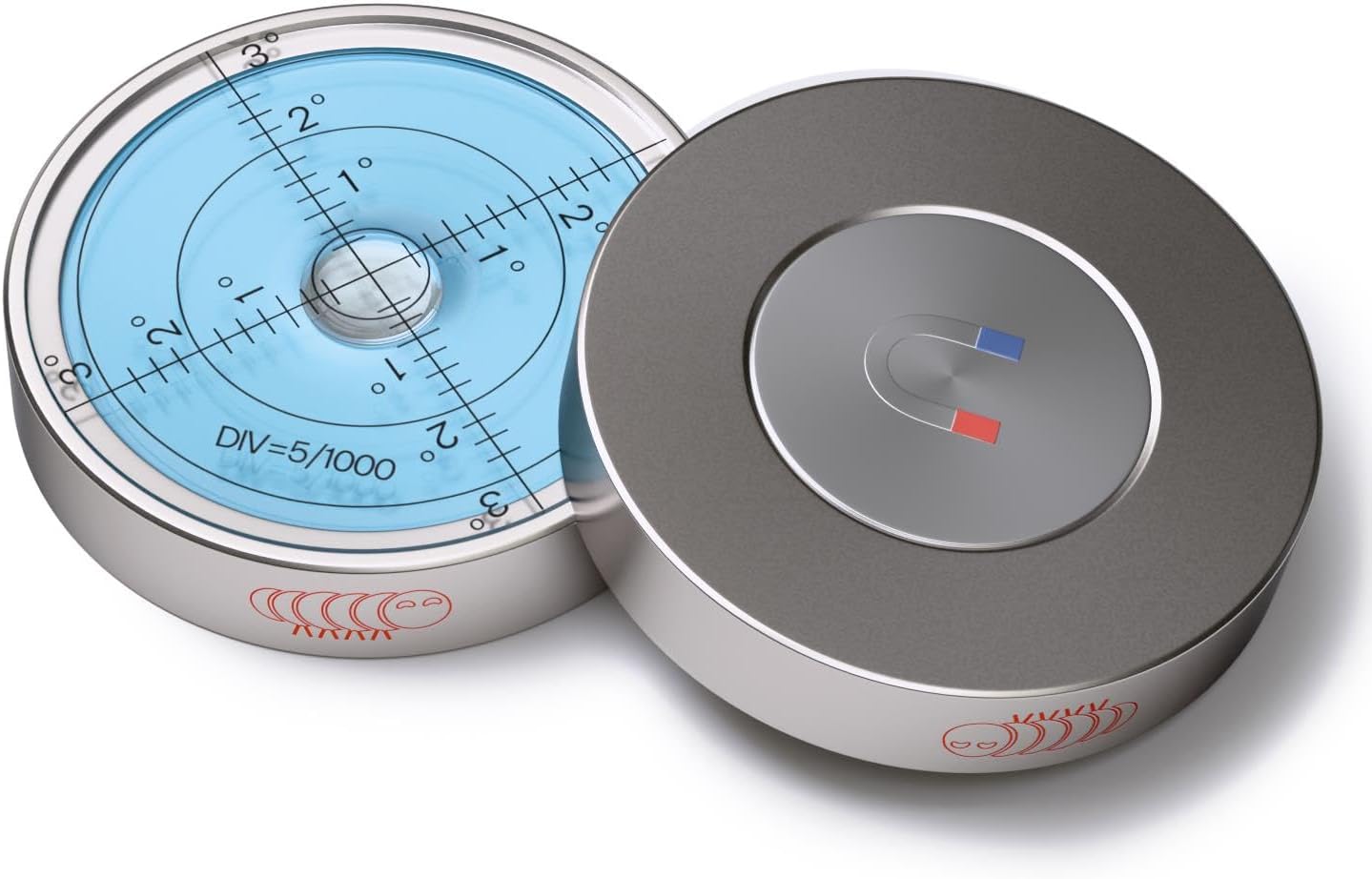 Magnetic Metal Large Spirit Bubble Level 60mm Diameter, (2 23/64 in), Degrees, Circular, Surface Level - Metal Housing, Blue/Silver