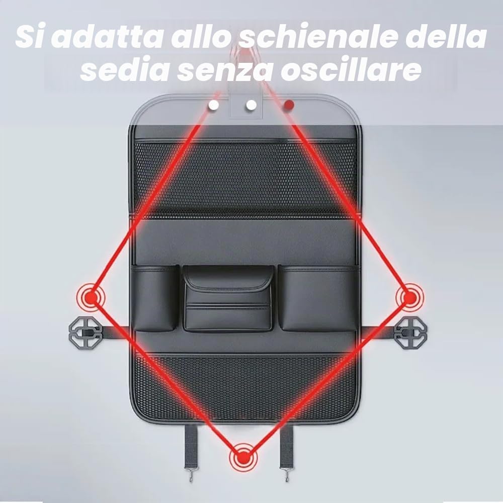 Primst 2 Organizer in Pelle per Sedile Posteriore dell'Auto con Vassoio Pieghevole da Tavolo, Nero