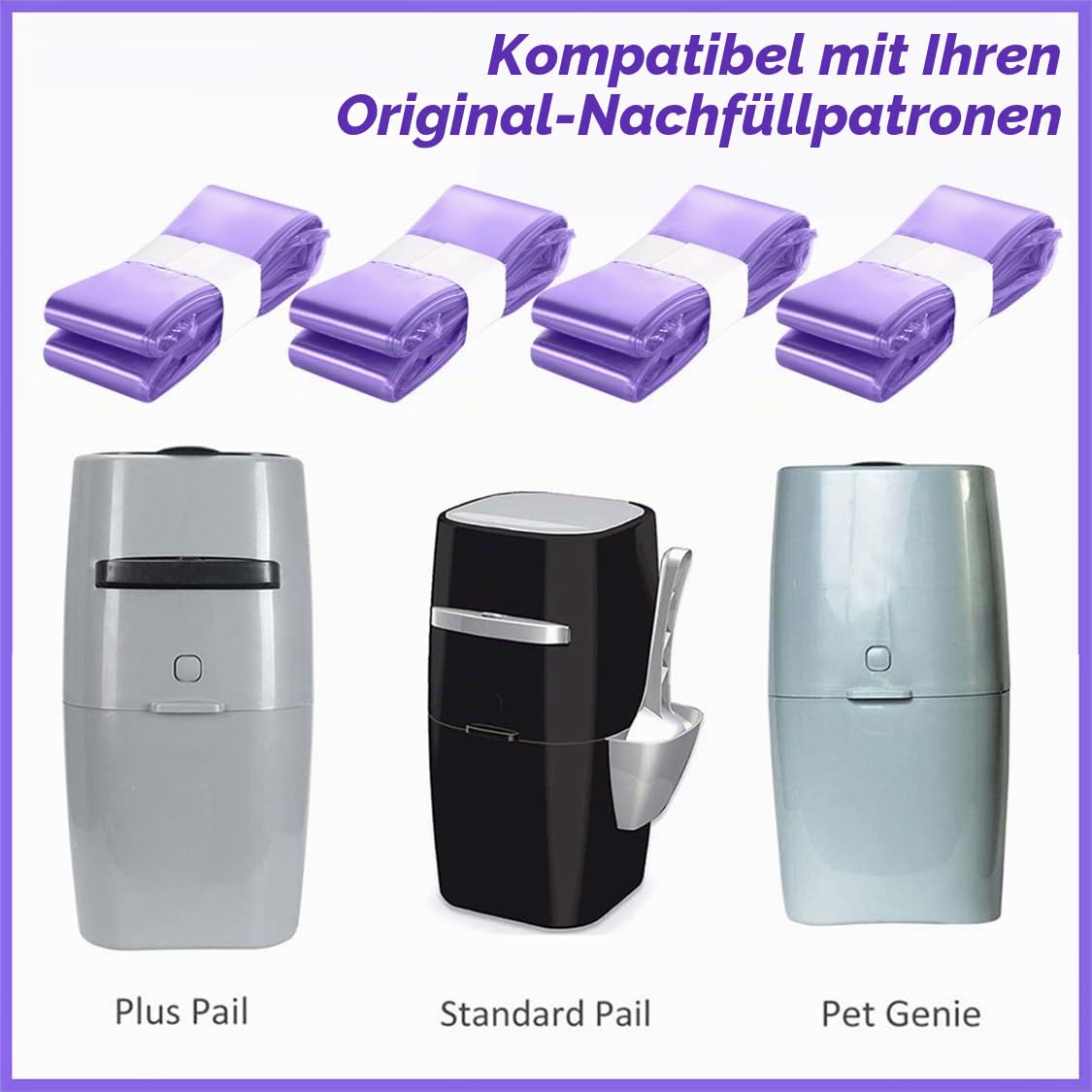 Nachfüllbeutel für Katzenstreu 4 Stück Nachfüllpackung Windeleimer Nachfüllfolienringe kompatibel mit Nachfüllkassette Litter Locker Katzenstreu Eimer