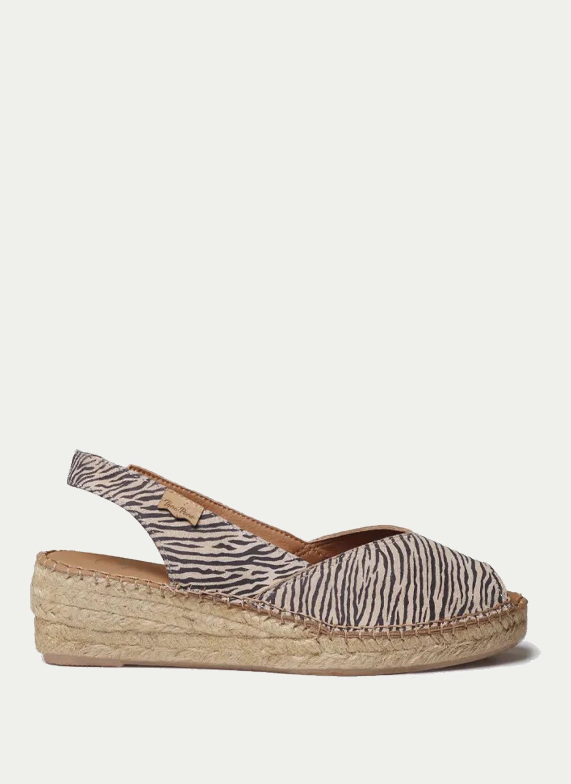 TONI PONS - Sandalia de pala,piel,cuña y plataforma de esparto,alpargatas,cebra,animal print,espadril para: Mujer