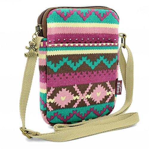 Mopaclle Chica Lona Pequeña Bolso Bandolera de Adorable Bolso al Hombro, Bolsa del Teléfono con Billetera (A)