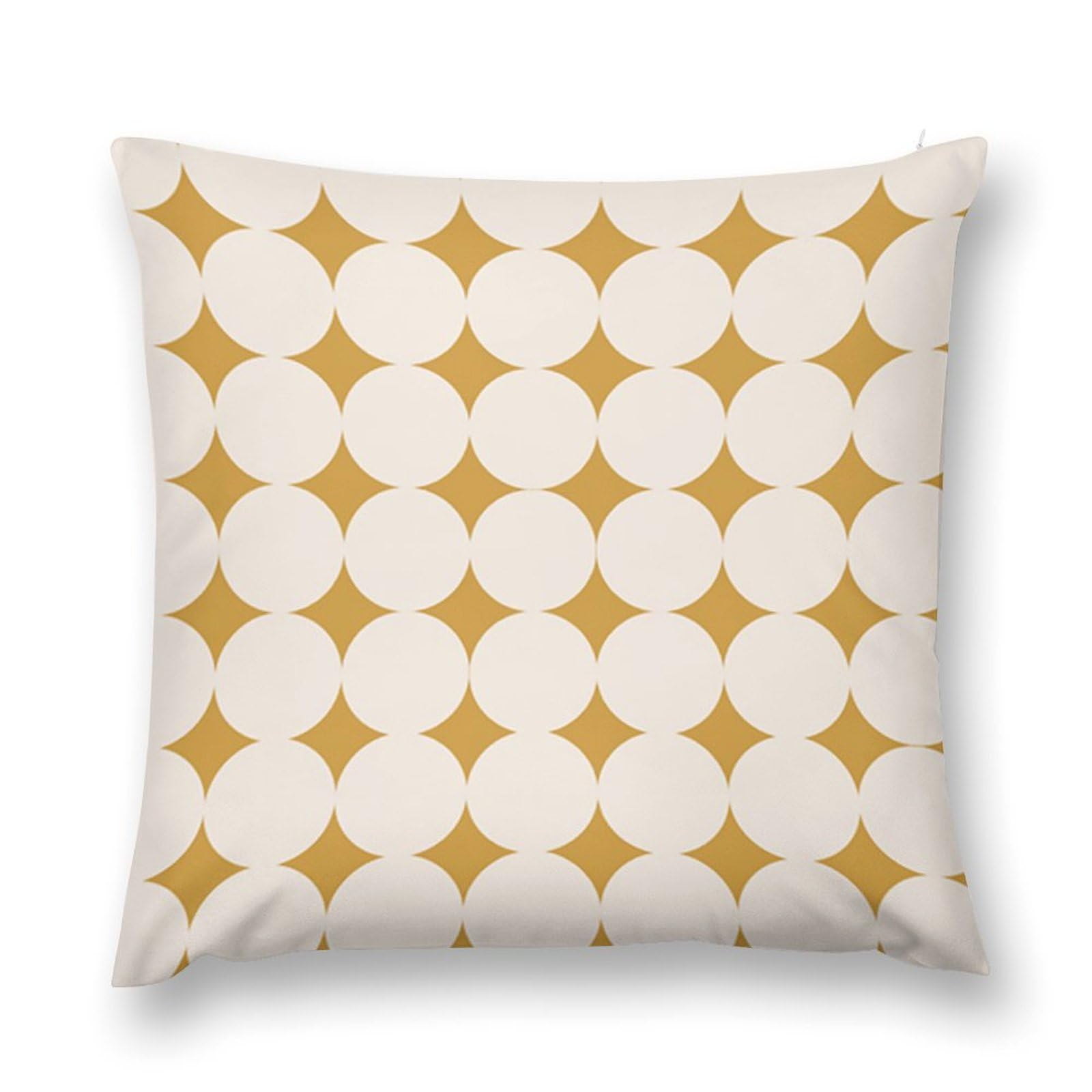 Mid Century Throw Pillow Cover, Yellow Vintage Abstract Boho Couch Sofa Pillowcases Modern Geometric Art Circles Circular Classic Retro 50s Farmhouse Cushion Case for Home Bed 18x18inch