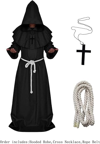 Miniatura 3 de Disfraz de monje renacentista medieval con capucha tipo Fraile, disfraz de cosplay.