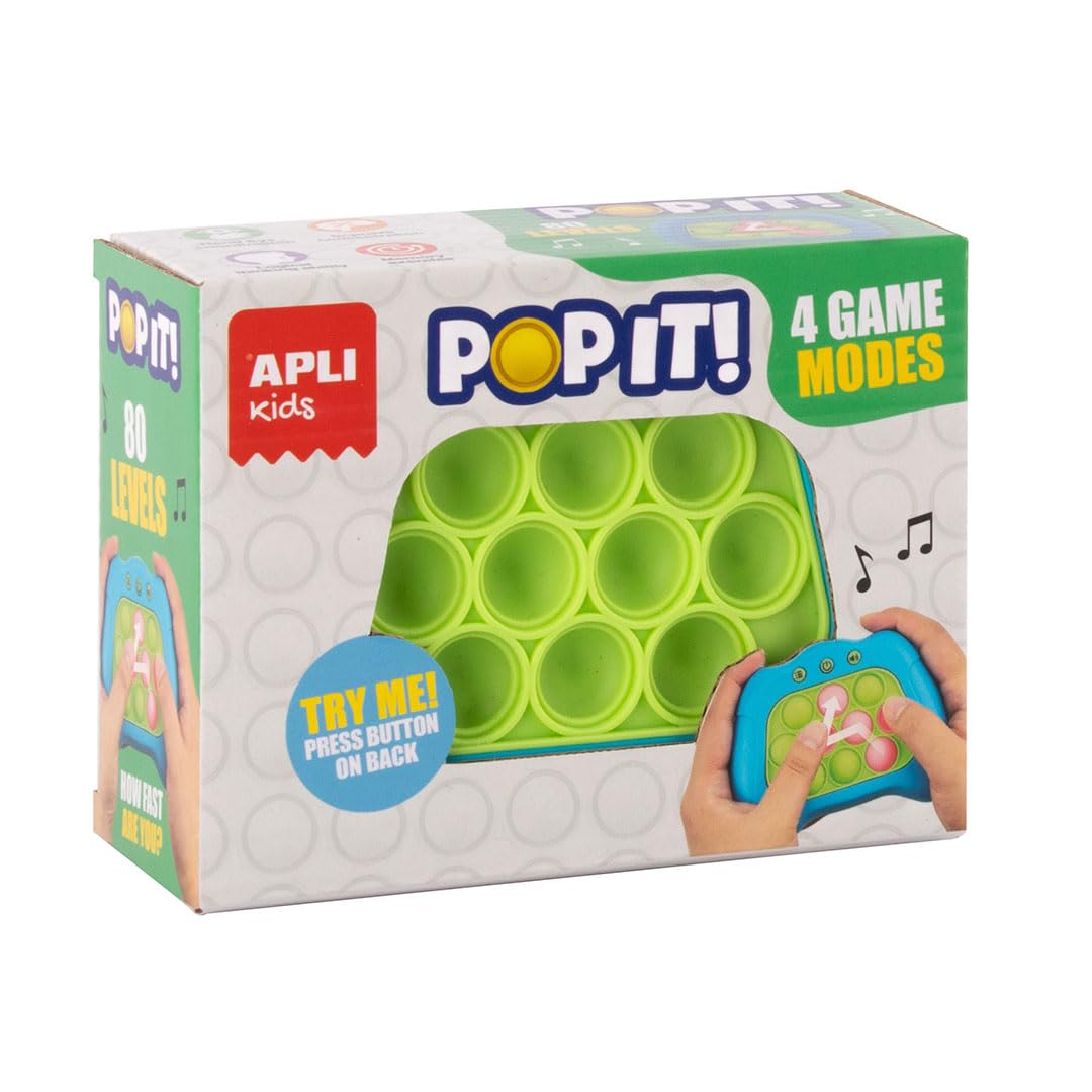 APLI Kids 19941 - Caja expositora con 8 Unidades de Juguete Electrónico Pop IT con Luces y Sonidos para Agilidad Mental y Reflejos, Niños y Adultos