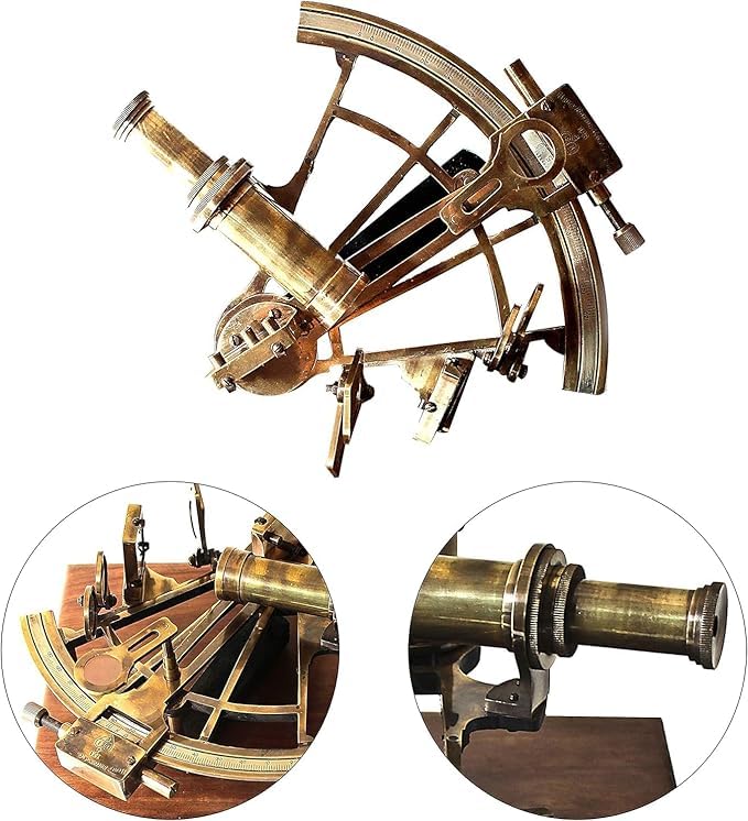 Marcos Model Brass Sextant Marine Sea Collectible Ship History Telescope Navigational Instrument with Compass and Telescope Home & Office Decor
