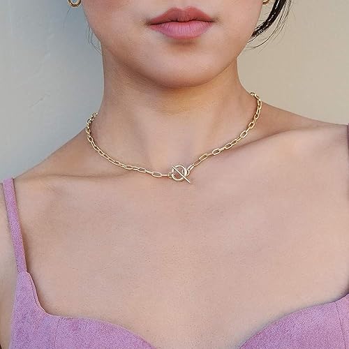 Miniatura 3 de Lauren Collar Bolo de Clips Apilado en Capas Eslabón Estilo Clip de Papel para Mujer Cierre de Langosta Ajustable Chapado en Oro Cadena de Eslabones