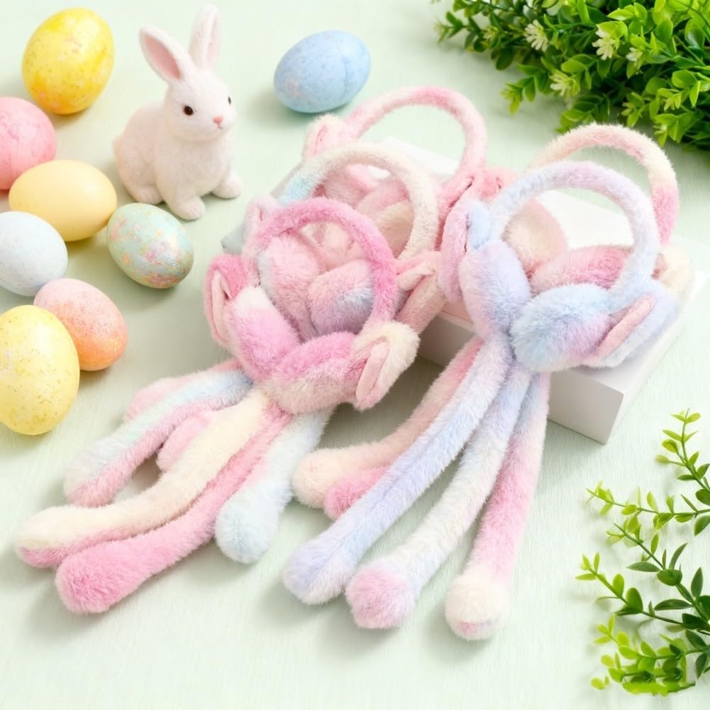 ReachMall Cache-oreilles en peluche dégradé avec lapin, bandeau d'hiver doux et chaud pour enfants filles jeux en plein air par temps froid