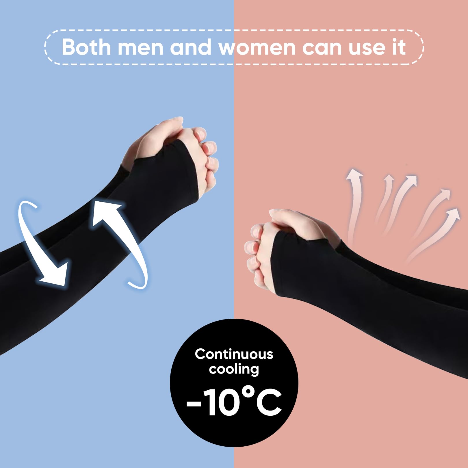 Manchons d'été pour femme Lot de 2 paires Protection UV Solaire Tissu stretch Noir Sport