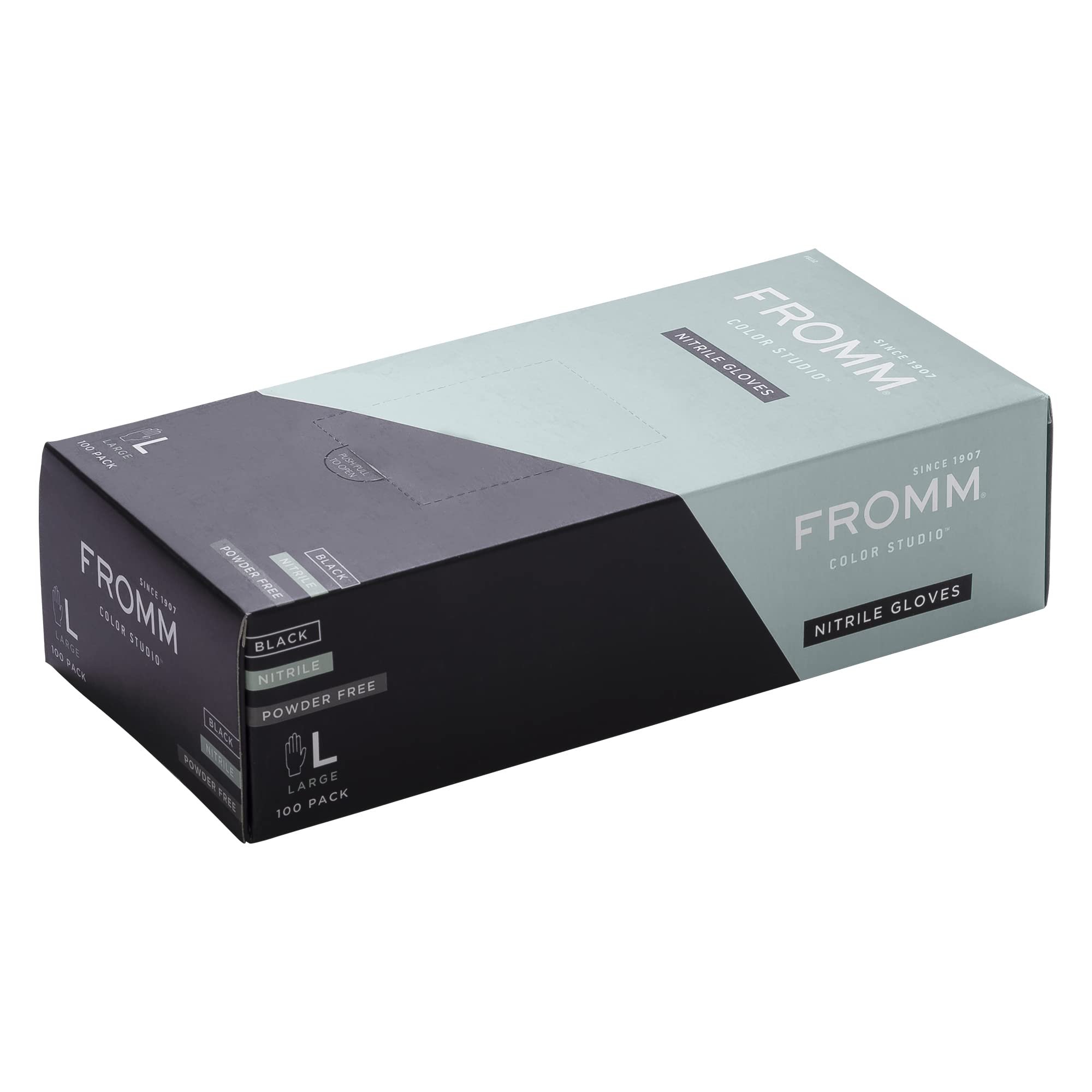 Fromm Fomm Color Studio, guanti monouso in nitrile senza polvere, grandi, resistenti alle macchie, neri, per tinture per capelli, trattamenti chimici e pulizia della casa (confezione da 100)