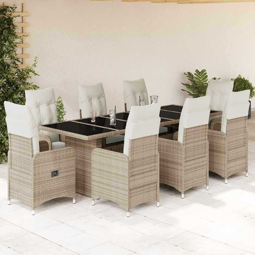 Juego de 9 piezas de jardín con cojín beige exterior E