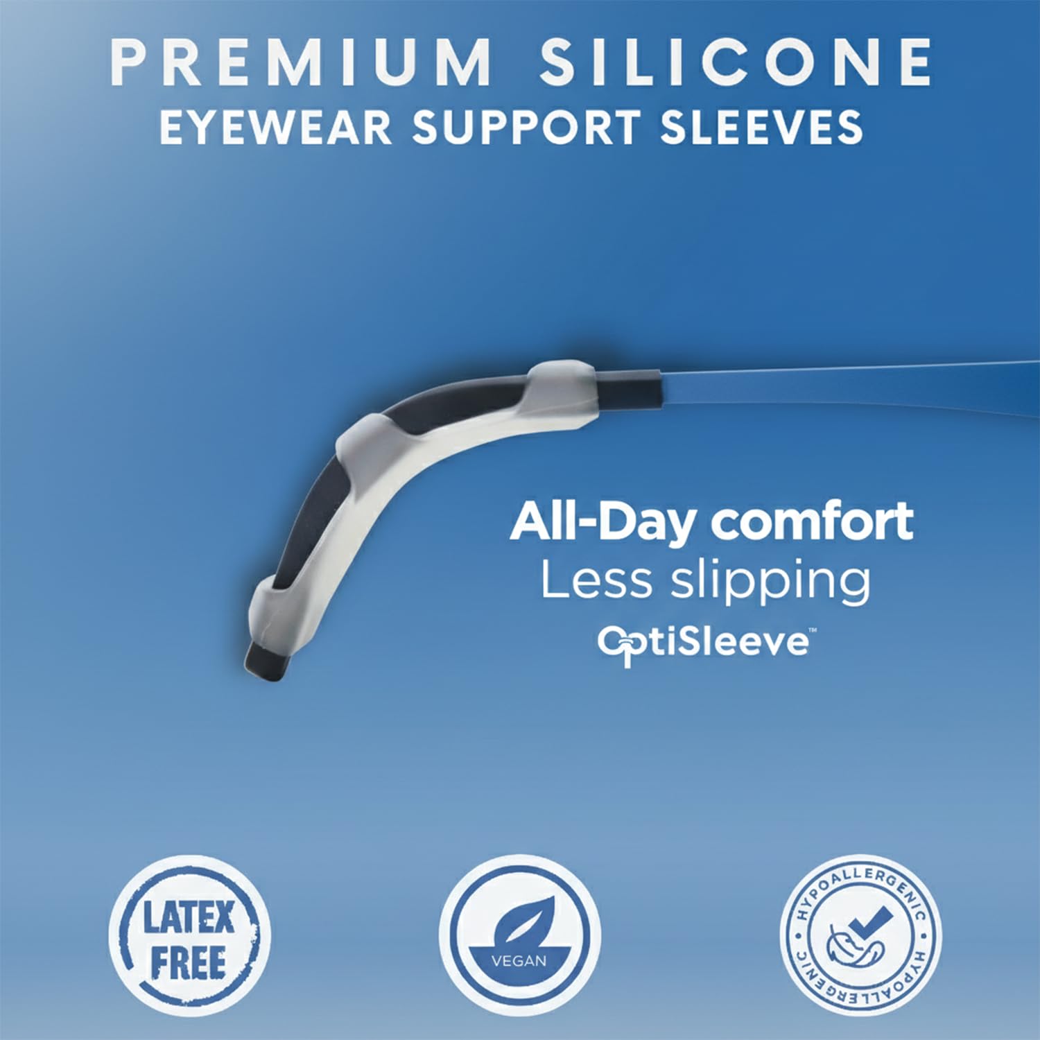 OptiSleeve Silikon-Brillen-Ohrgreifer - 4 Paar Anti-Rutsch-Brillen-Ohrgriffe für Komfort - rutschfeste Brillenohrbügel - Hypoallergene, weiche Silikonhüllen für Brillen & Sonnenbrillen (klar)