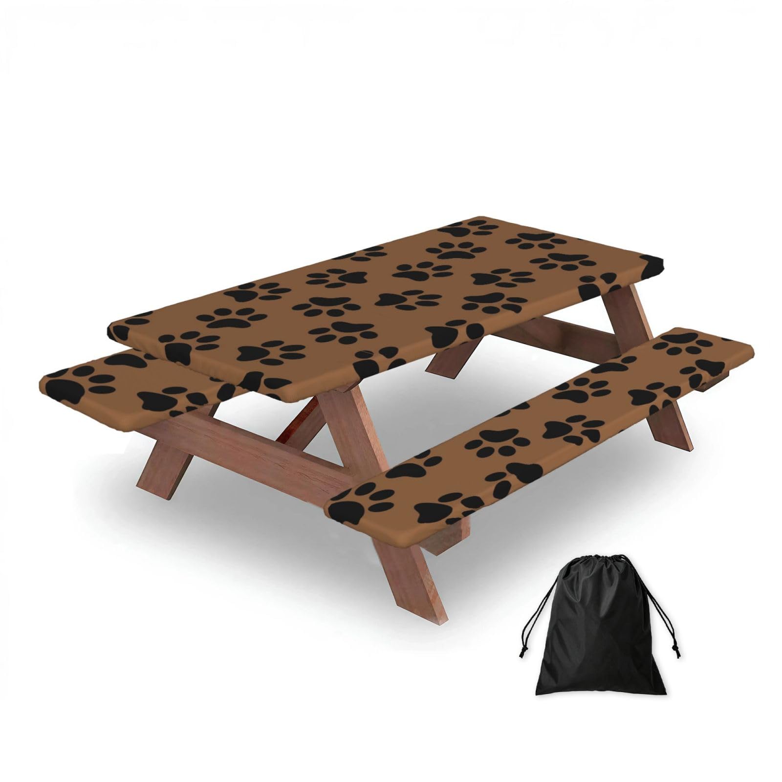 Dopklna As Picture Dog Paw Pattern, Picnic Table Cover With Bench Covers -Waterproof Elastic Fitted Tablecloth For Garden Camping Patio 76X152cm