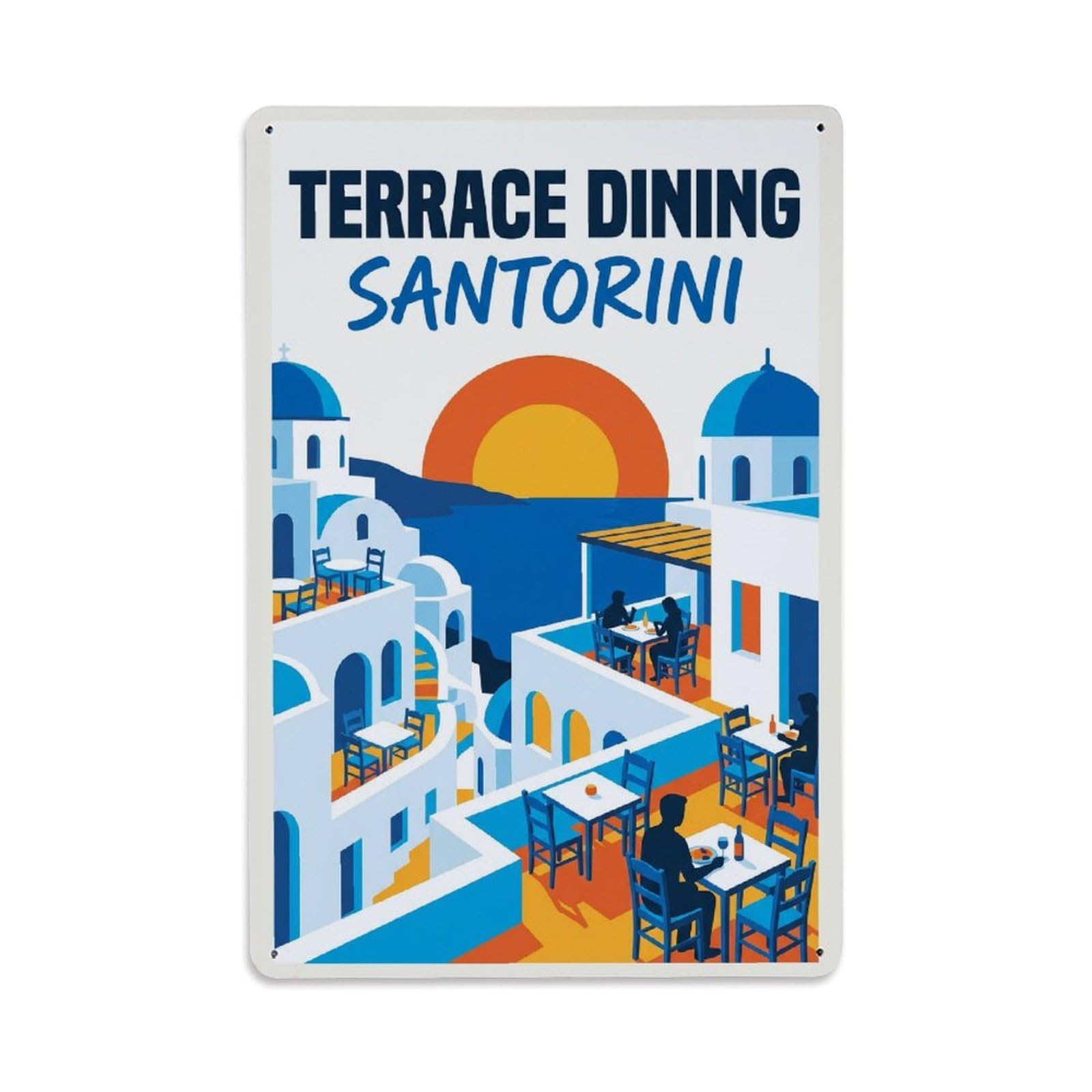 Gead 8X12inch Style Vintage Travel Santorini Terrace Dining Metal Tin Sign