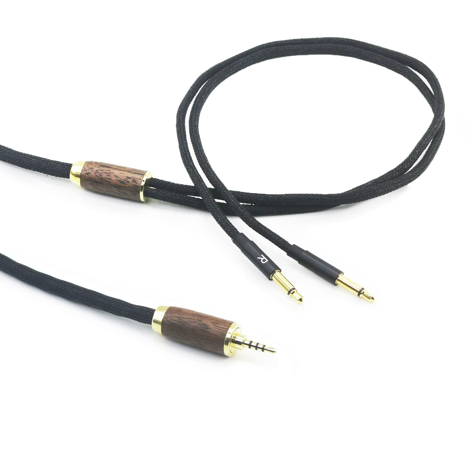 ABLET 2,5 mm Trrs symmetrischer Stecker 6 N OCC Kupfer versilbertes Kabel 2,5 mm symmetrisches Kabel kompatibel mit Meze 99 Classics, für Meze 99 Neo Kopfhörer Walnussholzschale
