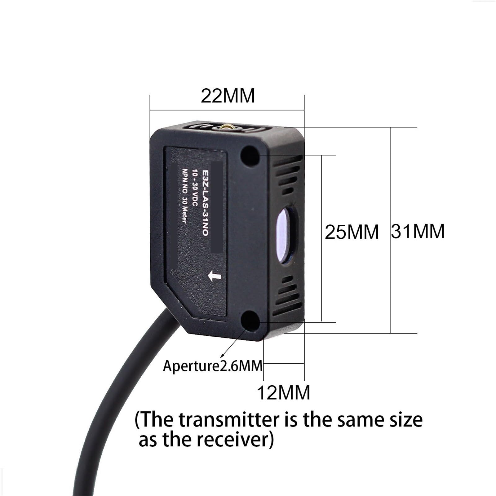 Interruptor fotoeléctrico de haz láser, Sensor infrarrojo NPN PNP, transmisión de larga distancia de 30 metros, interruptores de fotos pequeños, E3Z-LAS