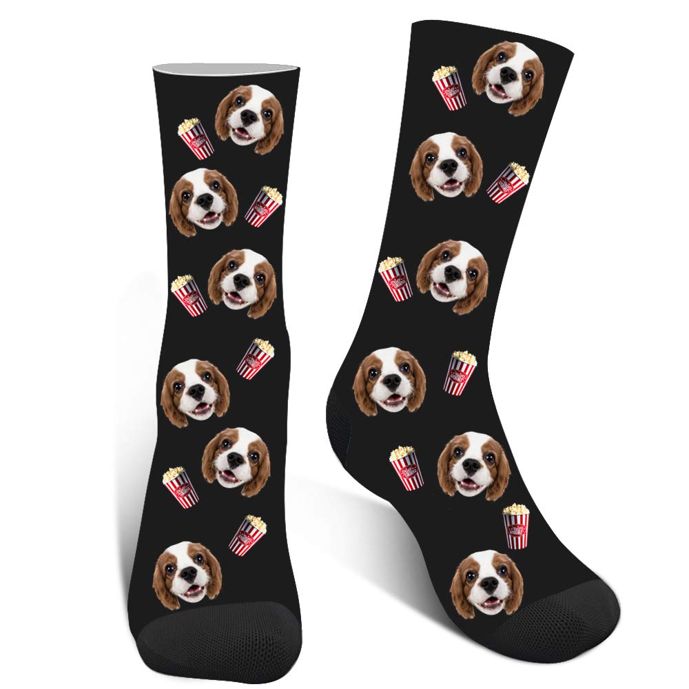 AmlionCustom Personalised Photo Pet Dog Cat Face Printed Black Crew Socks for Men Women Unisex