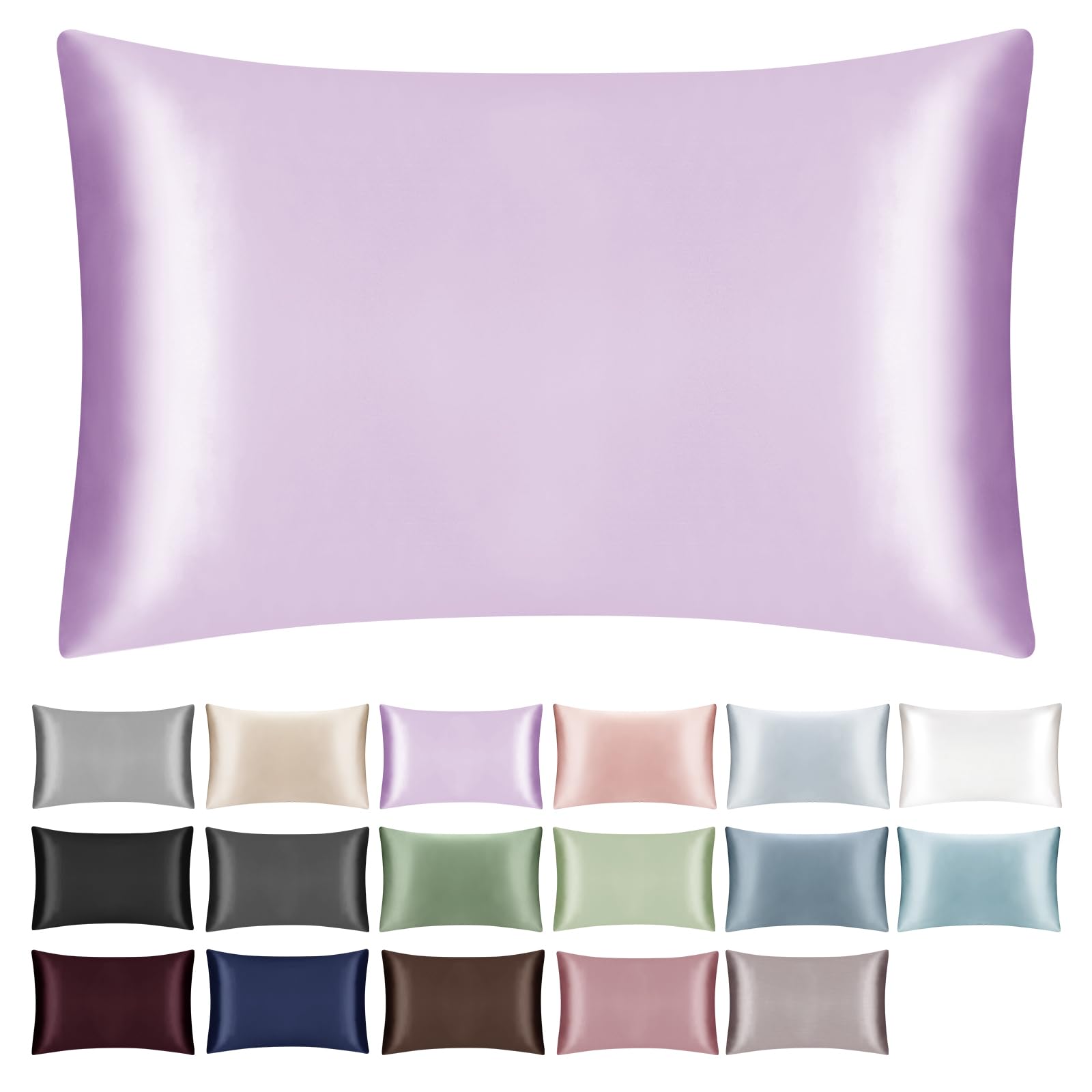 SILKTALE 19 Momme 100% Mulberry Silk Zippered Bed Pillowcase,Real Silk Pillow Case for Hair and Skin,1pc,Light Purple,Queen Size 50x75 cm