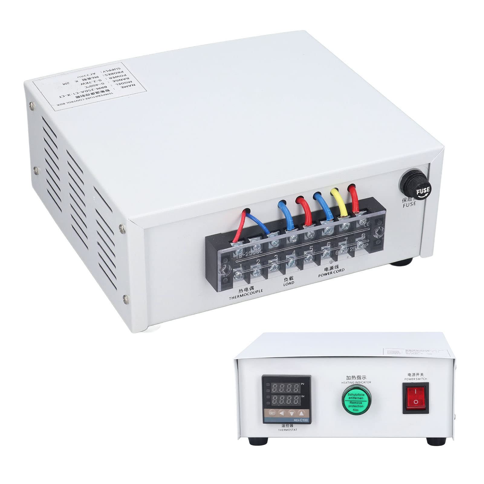 FTVOGUE Caja de Control de Temperatura PID Kit de Controlador de Temperatura Digital de Acero Inoxidable AC220V 32 a 752 Fahrenheit Tipo K Termopar Autoajuste para Hornos Máquinas de Estampado (tío