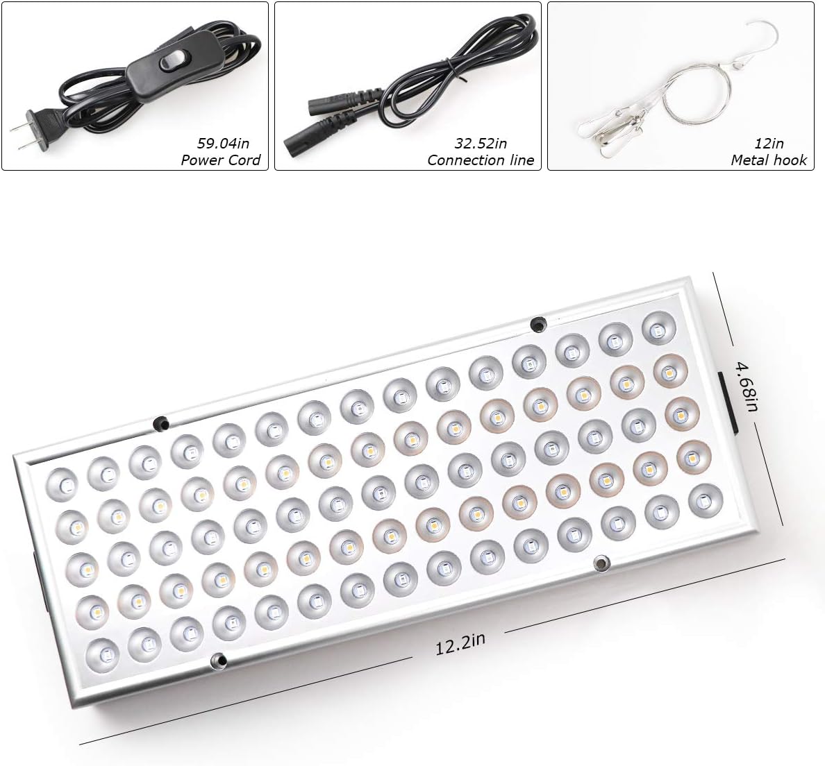 LED Grow Lights, 3500K Sunlike Full Spectrum Grow Lamp with IR & UV LED Plant Lights for Indoor Plants, Micro Greens, Clones, Succulents, Seedlings, Panel Size 12x4.7 Inch
