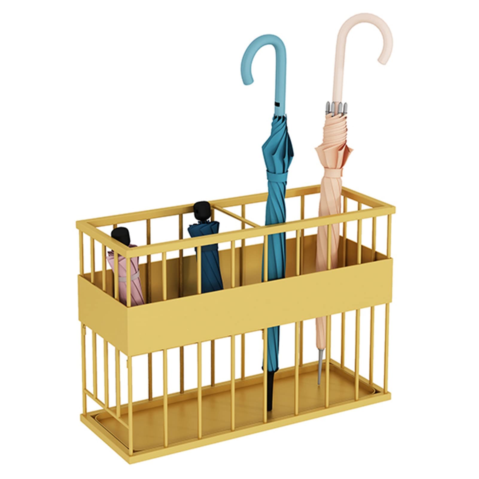 FCXWEVR Gold Rectangular Umbrella Stand Holder with 2 Layers and Removable Drip Tray Extra Large Commercial Umbrella Rack for Lobby Hallway and Entryway