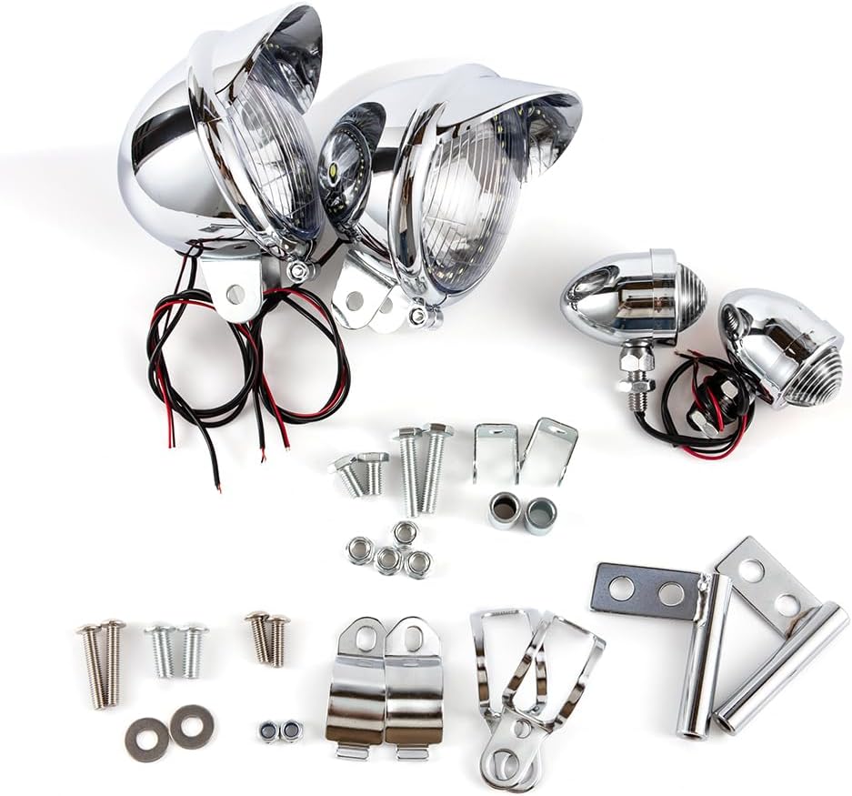 Motorcycle Auxiliary Light 4.76 inch Fog Lamp Headlight Chrome LED Front Head light with Signal Light Bracket Set For Crusier Cafe Racer Bobber Chopper Front Driving light (Style A)