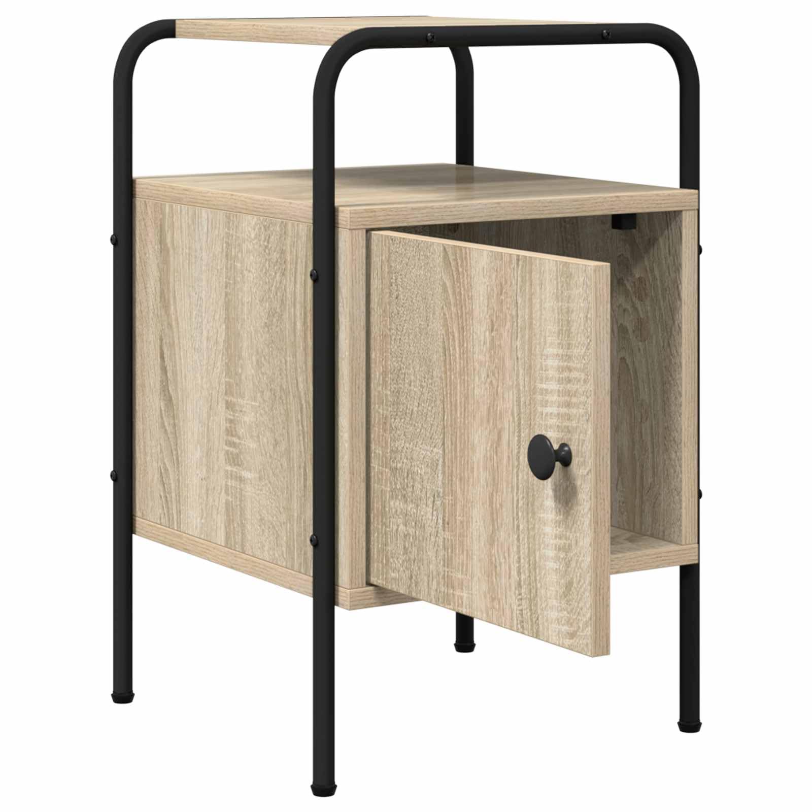 Armadio da notte in legno ingegnerizzato rovere sonoma con struttura in acciaio zincato, mobiletto moderno salvaspazio con anta e ripiano