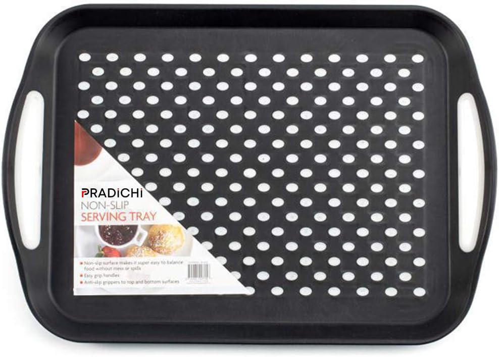 2-Pack Non-Slip Serving Trays with Rubber Grip Surface and Easy-Grip Handles – Rectangular Plastic Food & Drink Tray – 40.5 x 28.5 cm – Assorted Black, Grey, or White Random Colors - Image 5