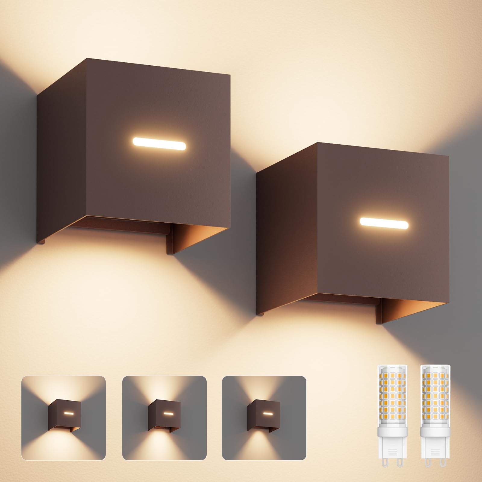 Klighten 2 Pezzi Applique da Parete Esterno con Lampadina G9 Sostituibile