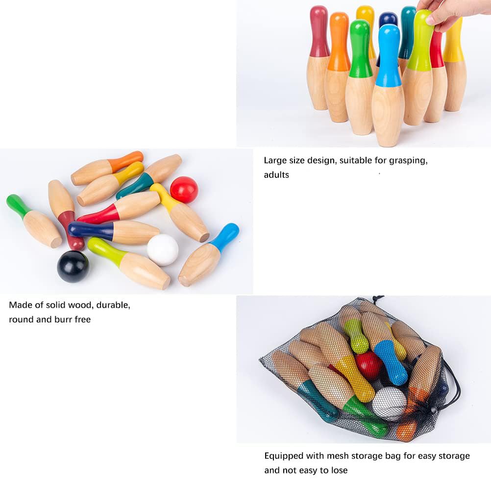 Juego de bolos de césped, patio trasero con 10 pines, 3 bolas y bolsa de malla para niños adultos interiores exteriores