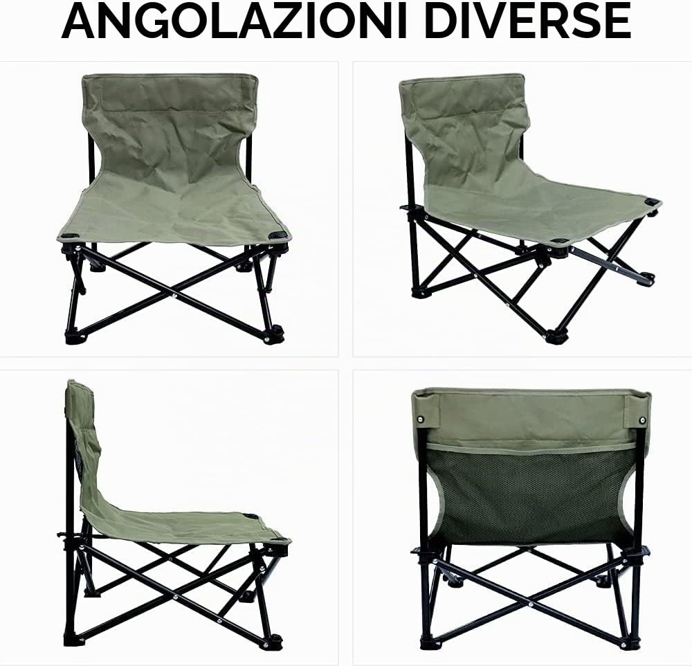 Sedia da campeggio pieghevole, per spiaggia e picnic, a basso profilo, con schienale basso