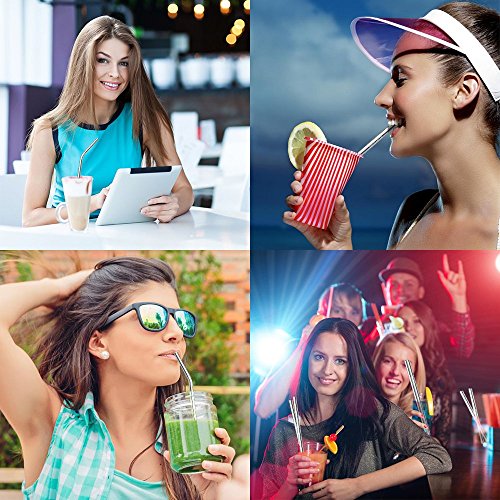 طقم 8 ماصات من الستانلس ستيل مكون من 11 قطعة مع 2 فرشاة وحقيبة تنظيم واحدة للاكواب بسعة 30 اونصة و20 اونصة، ماصة شرب معدنية مزودة بفرشاة لاستيعاب 30-20 اونصة مع غطاء بديل للاكواب