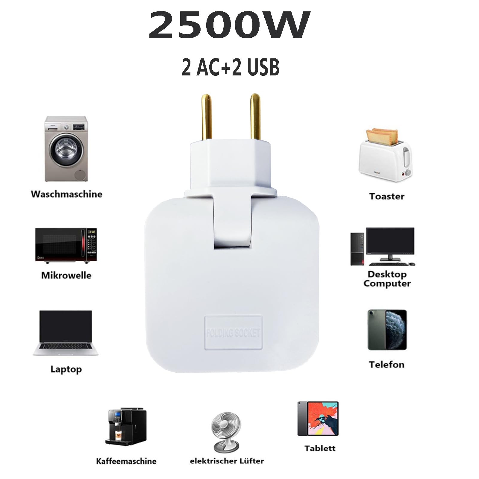 APUKESE Prise Plate Derriere Meuble 2 USB 2 Prise- Multiprise Plate