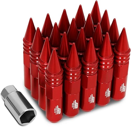 J2 Engineering 7075 Aluminio Rojo M12 x 1.5 20 piezas L 4.213 in Tuerca de llanta con adaptador de enchufe