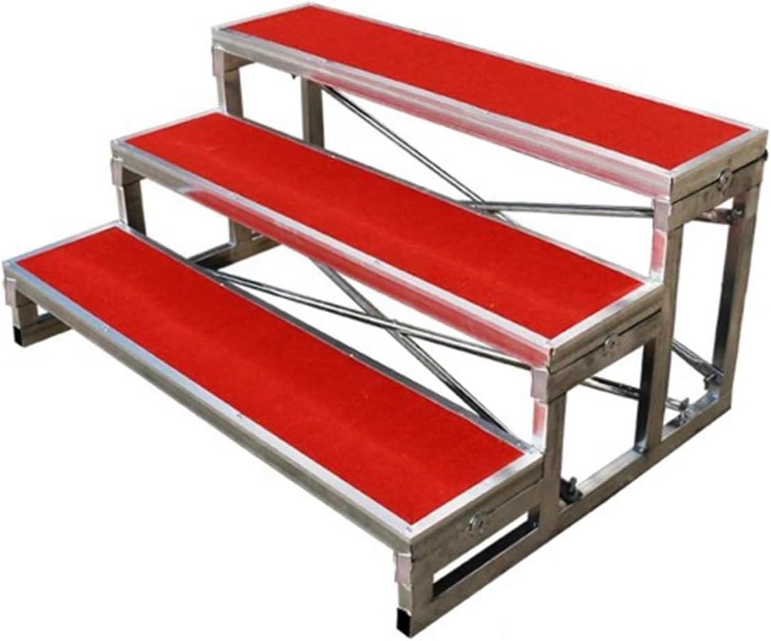 Red Choral Singing Risers with Carpet, 3-Tier Choir Platform for Music Shows, Standing Steps for Theaters, Sturdy Bleachers, 128x60x40cm (50.4"x23.6"x15.8")