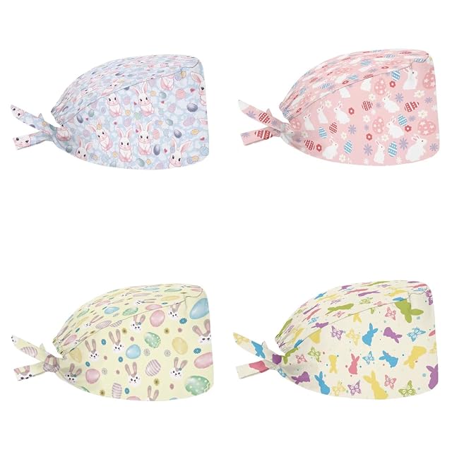 Babrukda 4 Pack Cap with Sweatband Adjustable Tie Back Hat Headgear Xmas Beanie
