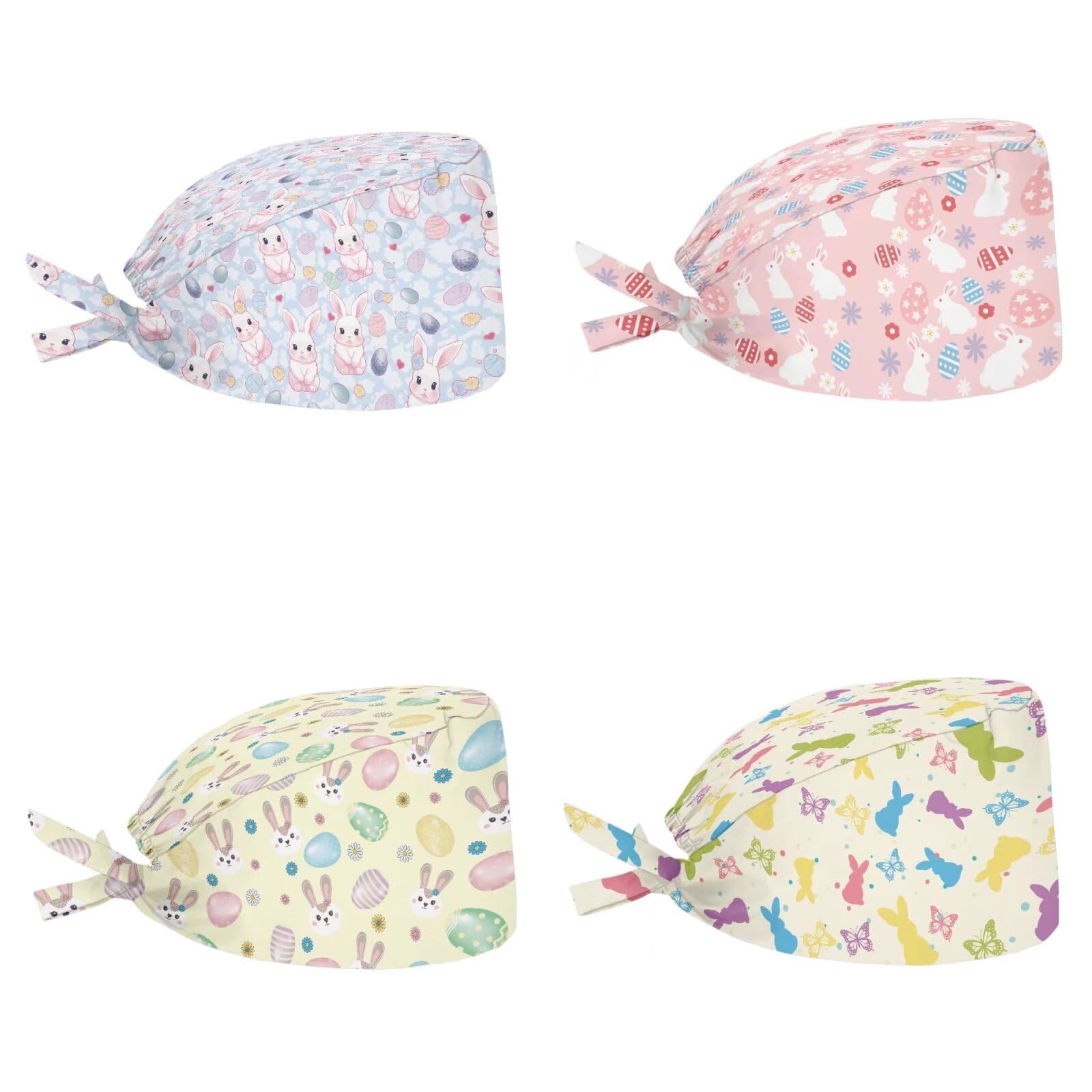 Babrukda 4 Pack Cap with Sweatband Adjustable Tie Back Hat Headgear Xmas Beanie