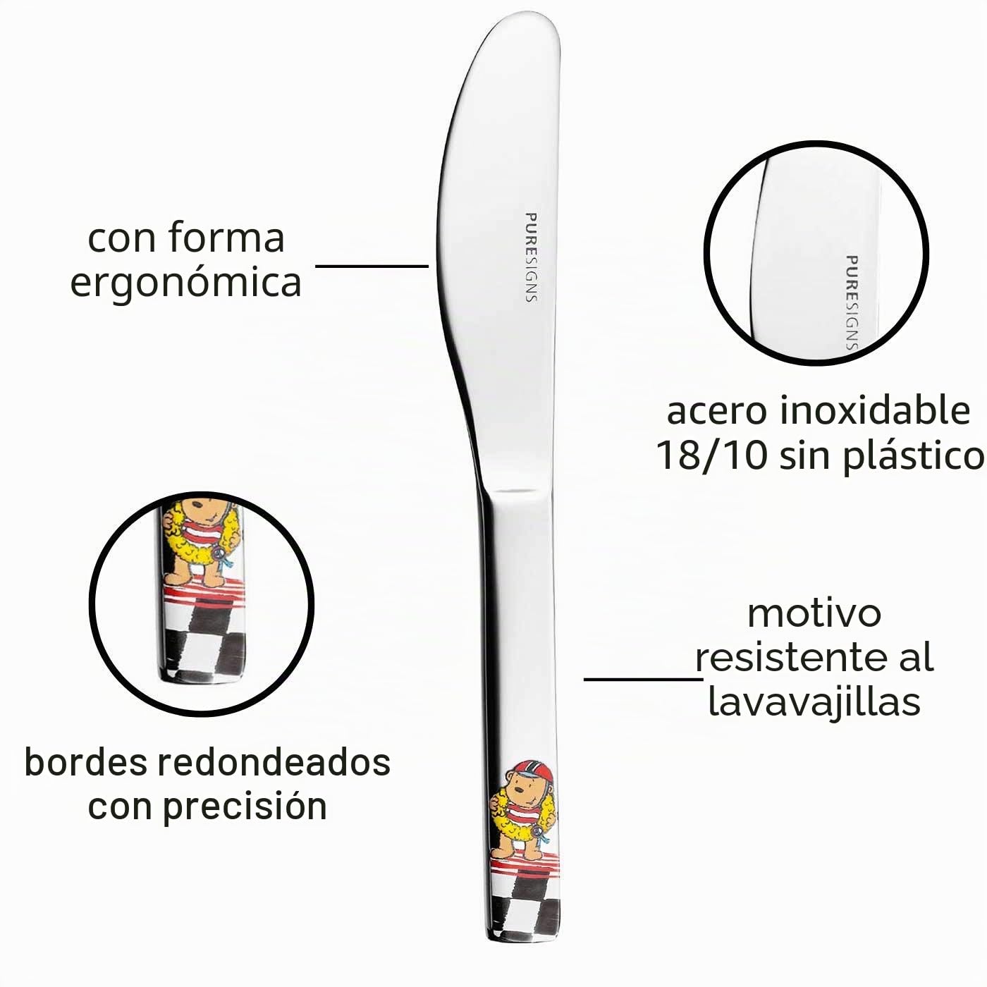 Puresigns One Quick - Vajilla infantil (7 piezas, porcelana, acero inoxidable pulido), color plateado