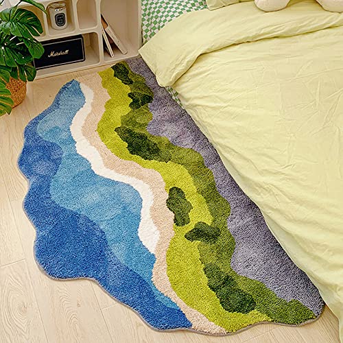 Soft Shag Area Rug For Kids Cute Moss River Design Kitchen Rugs Non Slip Washable Floor Runner Rugs Carpet For Bedroom Laundry Room Hallway 63''X31.5'' #TOP3