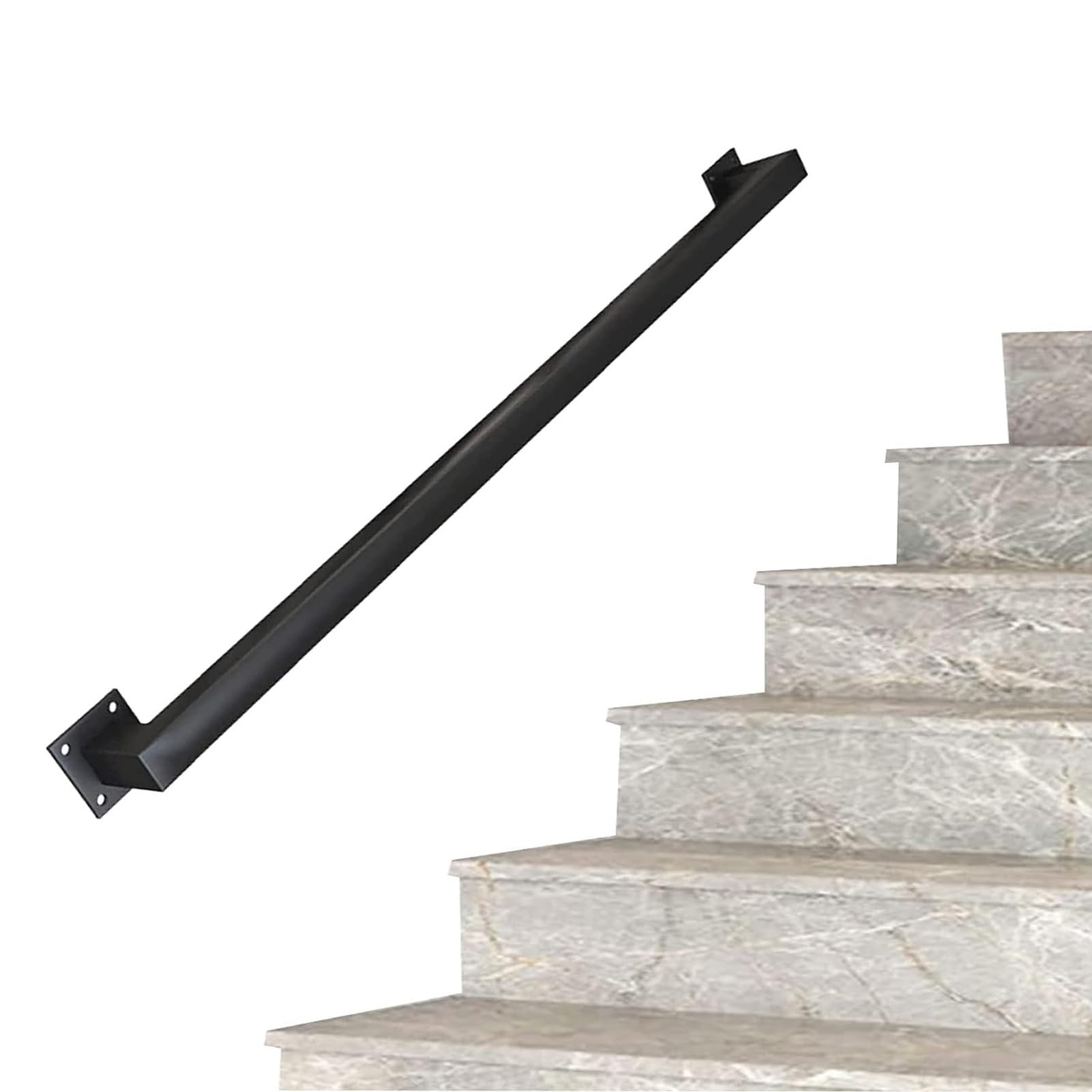 Stair Railing Metal Hand Rails for Indoor Stairs Wall Mount Staircase Handrails Square Pipe Stair Handrail for Steps Black Iron Stairway Railing(18ft/540cm)